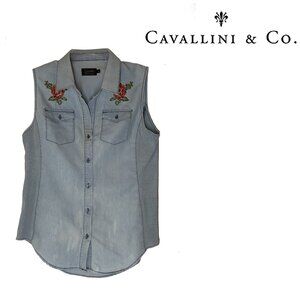 Cavallini & Co. Rose Embroidered Sleeveless Denim Shirt